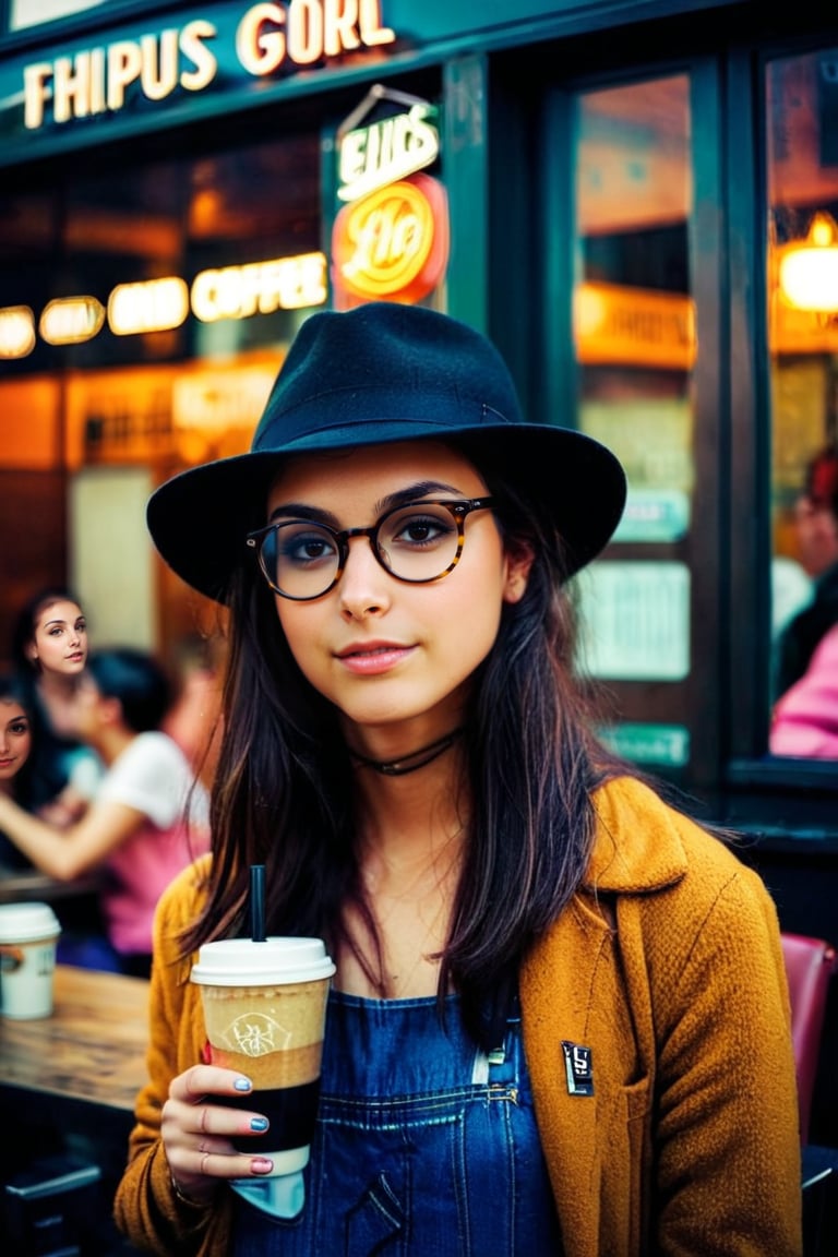 ((masterpiece, best quality)), absurdres, (Photorealistic 1.2), sharp focus, highly detailed, top quality, Ultra-High Resolution, HDR, 8K, epiC35mm, film grain, moody photography, (color saturation:-0.4), lifestyle photography, bryo-xl, bryo,

a photo of a hipster girl in the style of franck-bohbot, , 21 years old, glasses, hat, having coffee in a hipster coffee shop,hipster girl,morbaccarin