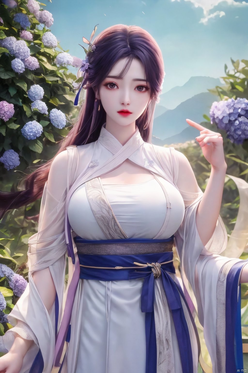 1girl, solo,(8k, raw photo, best quality, masterpiece:1.2), ,upper body,Xyunxi, ty-hd,, (big breasts:1.19), ,xyunxi,x-hydrangea, desert_sky, hanfu,xhuolinger