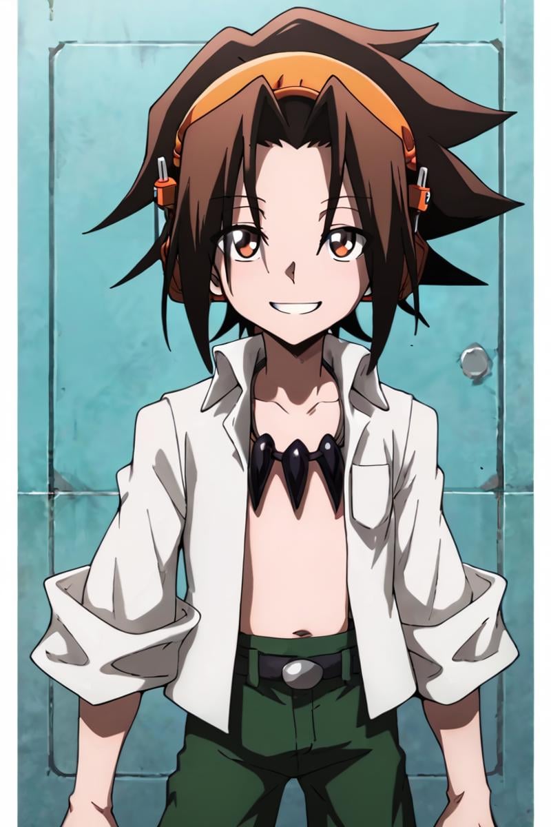 score_9,score_8_up,score_7_up,source_anime,1boy,solo,looking at viewer, Asakura Yoh,brown hair, brown eyes,spiked hair,smile, white shirt<lora:EMS-403319-EMS:1.000000>