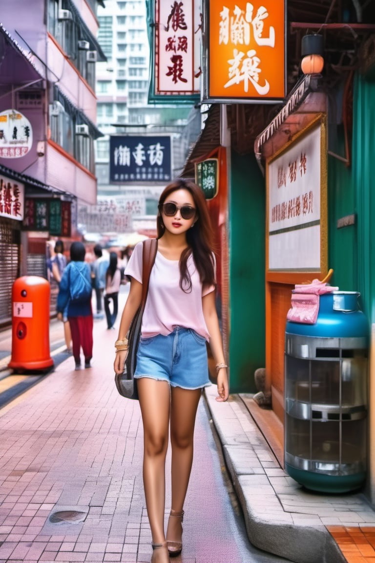 masterpiece, high quality, realistic aesthetic photo ,(HDR:1.2), hong kong, girl on the street