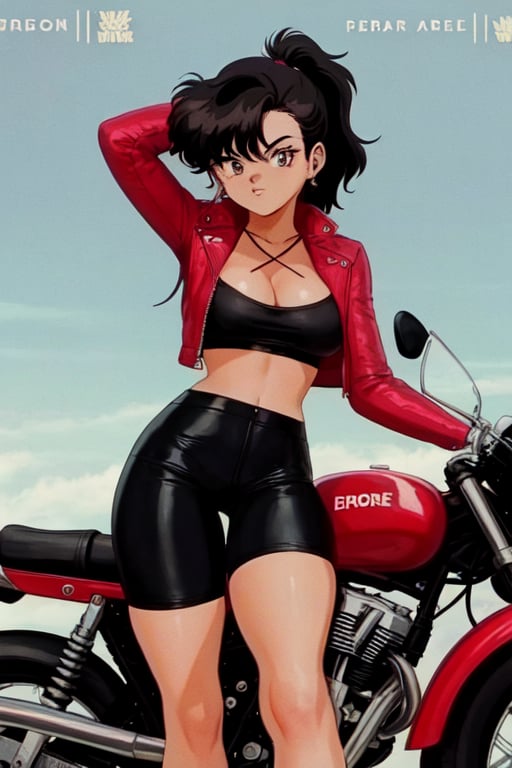 1girl, biker gang, looking at the viewer, 1990s (style), 1980s (style), retro style