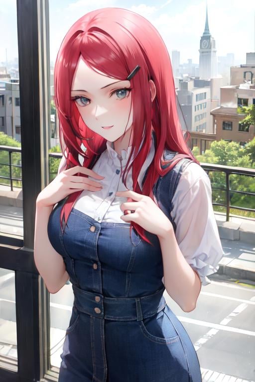 1girl, looking at the viewer, red hair, hair clip