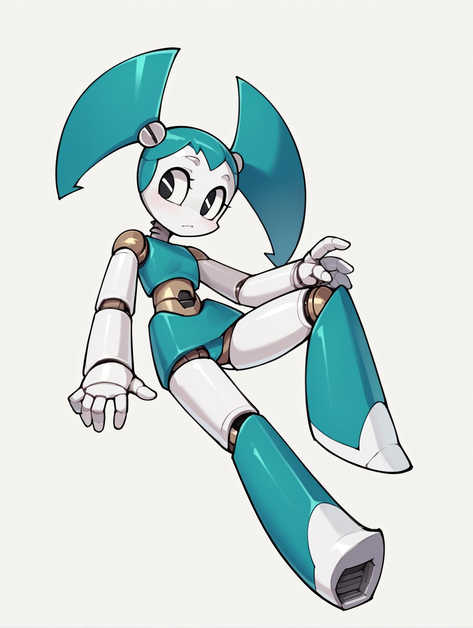 score_9, score_8_up, score_7_up, score_6_up, score_5_up, score_4_up, source_anime, BREAK(1girl, solo:1.2), simple background, <lora:XJ-9:0.8> xj9, robot girl, robot joints, android, joints, twintails, aqua hair ,black eyes, colored skin, white skin, looking at viewer, bolt, 