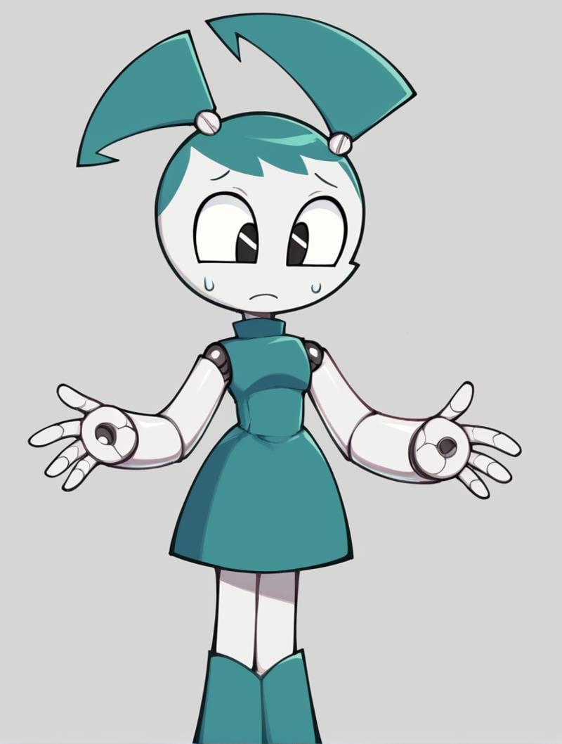 score_9, score_8_up, score_7_up, score_6_up, score_5_up, score_4_up, source_anime, BREAK(1girl, solo:1.2), simple background, <lora:XJ-9:0.8> xj9, robot girl, black eyes, aqua hair, sweaterdress, turtleneck, 