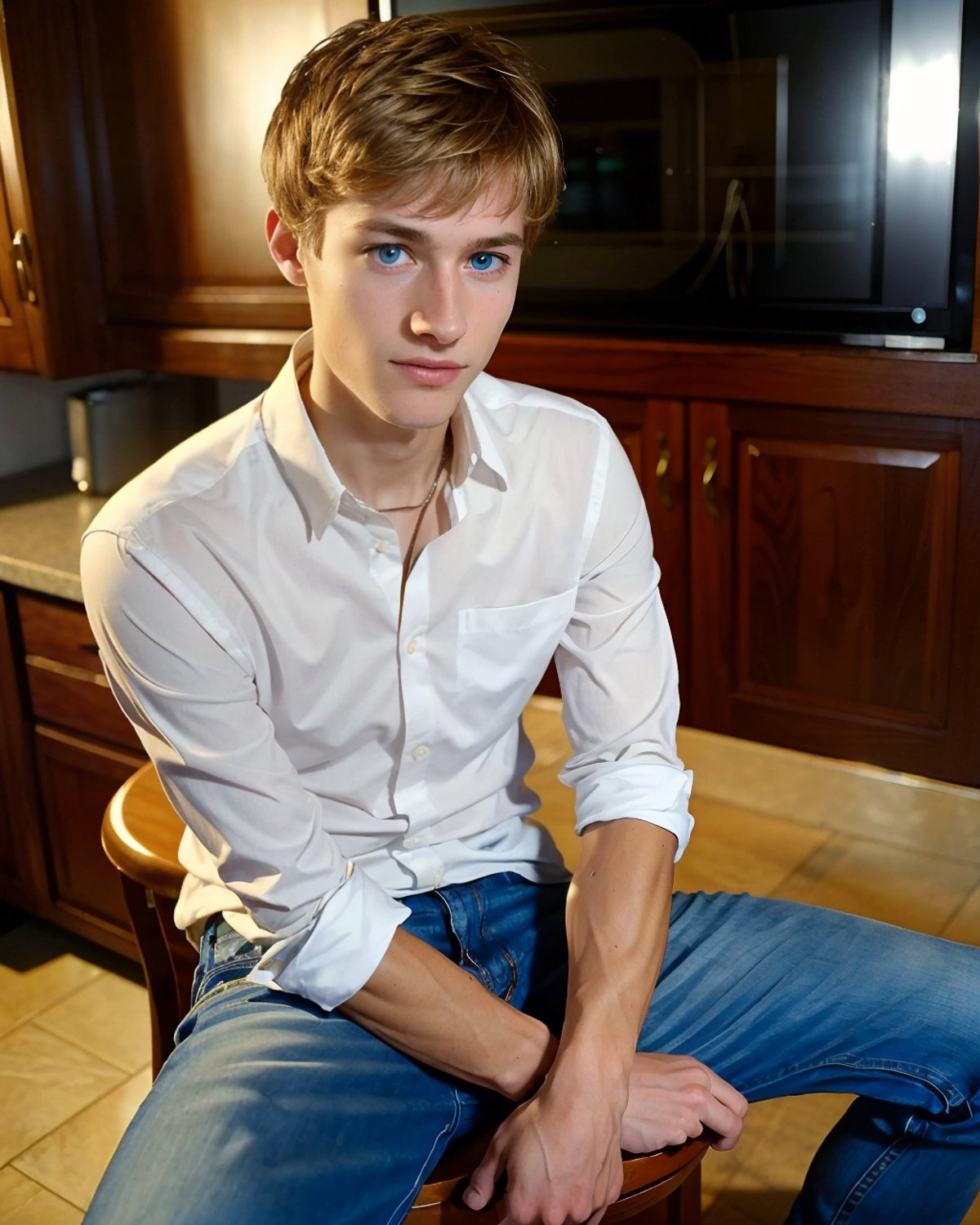 <lora:E5145306FB:0.8> (Sammy, twink) (1boy) a photorealistic candid still of Sammy Case sitting at a cafe, jeans and button down shirt, (fit 19 year old twink), skinny fit build, blue eyes, clean shaven, RAW photo, detailed photo, gorgeous, shallow depth of field, bokeh, vibrant saturated color, volumetric lighting, iridescent skin, (surreal:0.4), hyper detailed photorealistic life-like accurate proportional 8k sharp focus, (accurate cinematic lighting), photorealistic detail, (selective focus:0.6)