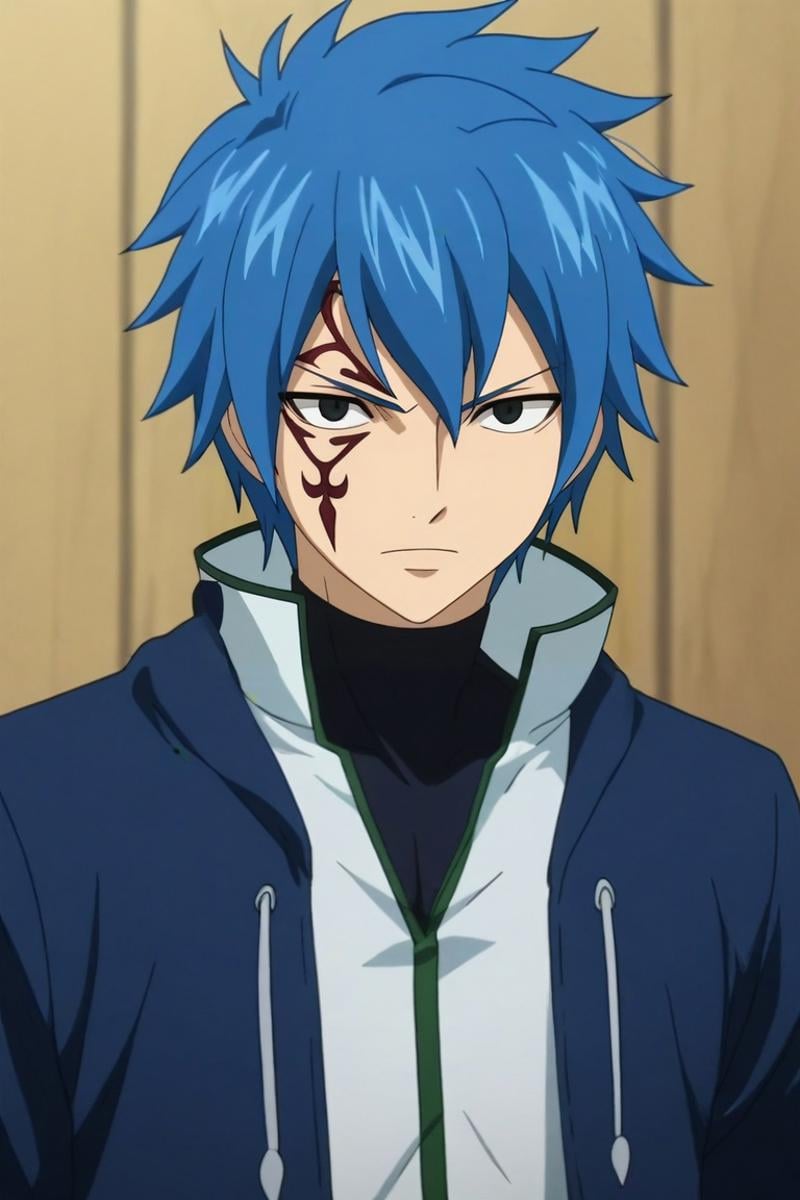 score_9, score_8_up, score_7_up, , rating_safe, , anime screencap, anime coloring, , looking at viewer, depth of field, 1boy, solo, male focus, <lora:jellal_fernandes_pony:0.98>, jellal_fernandes, blue hair, black eyes, short hair, tattoo, facial mark, , , <lora:sdxl_lightning_8step_lora:1>