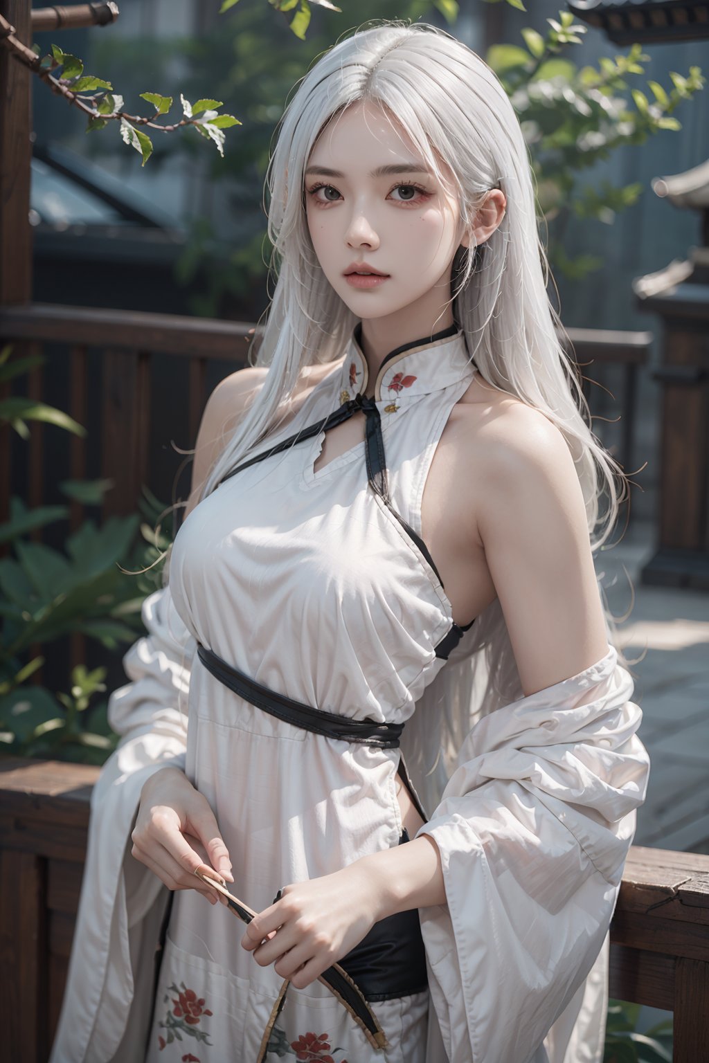 1girl,solo,masterpiece, realistic, best quality, ultra detailed,cowboy_shot ,white hair BREAK, long_hair, kungfu wear, 