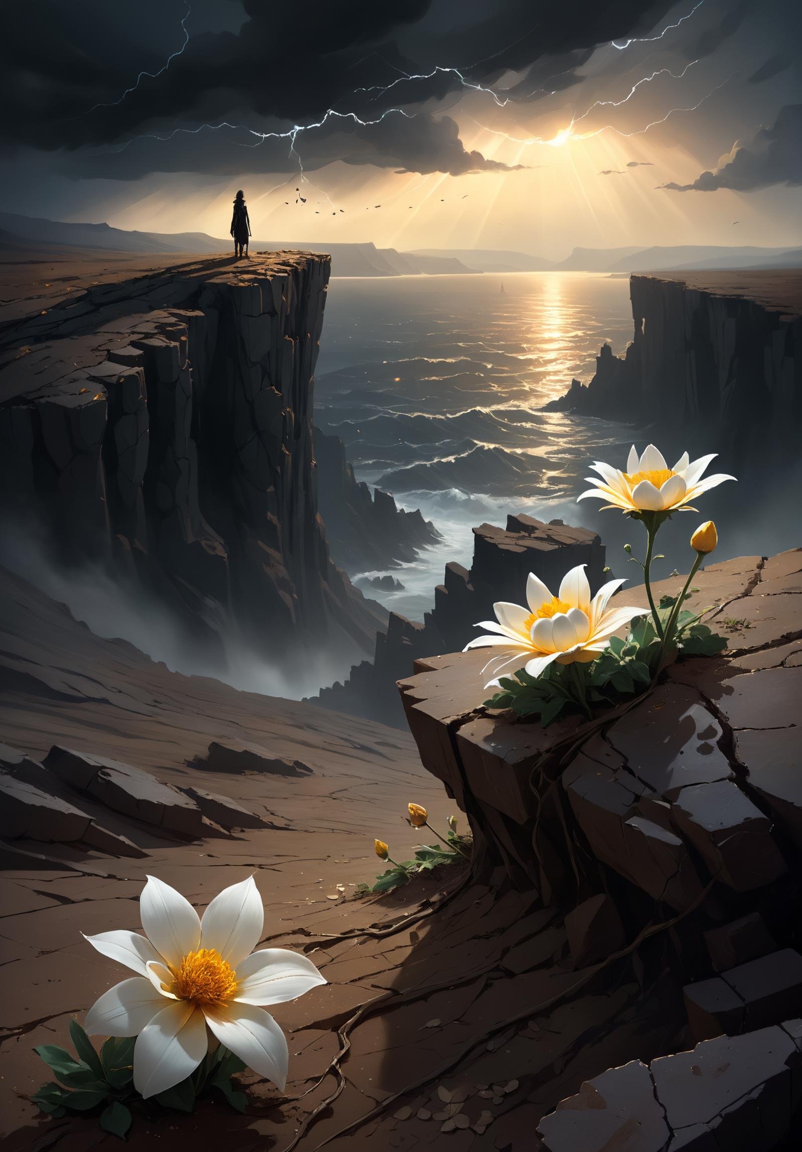 concept art Under a perpetually stormy sky,  in a realm where darkness reigns supreme,  a single by Light_x02 on Tensor.Art