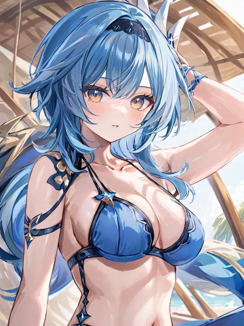 ultra-detailed,(best quality),((masterpiece)),(highres),original,extremely,<lora:Eulax_xl:1>,(\you la\),blue hair,bikini