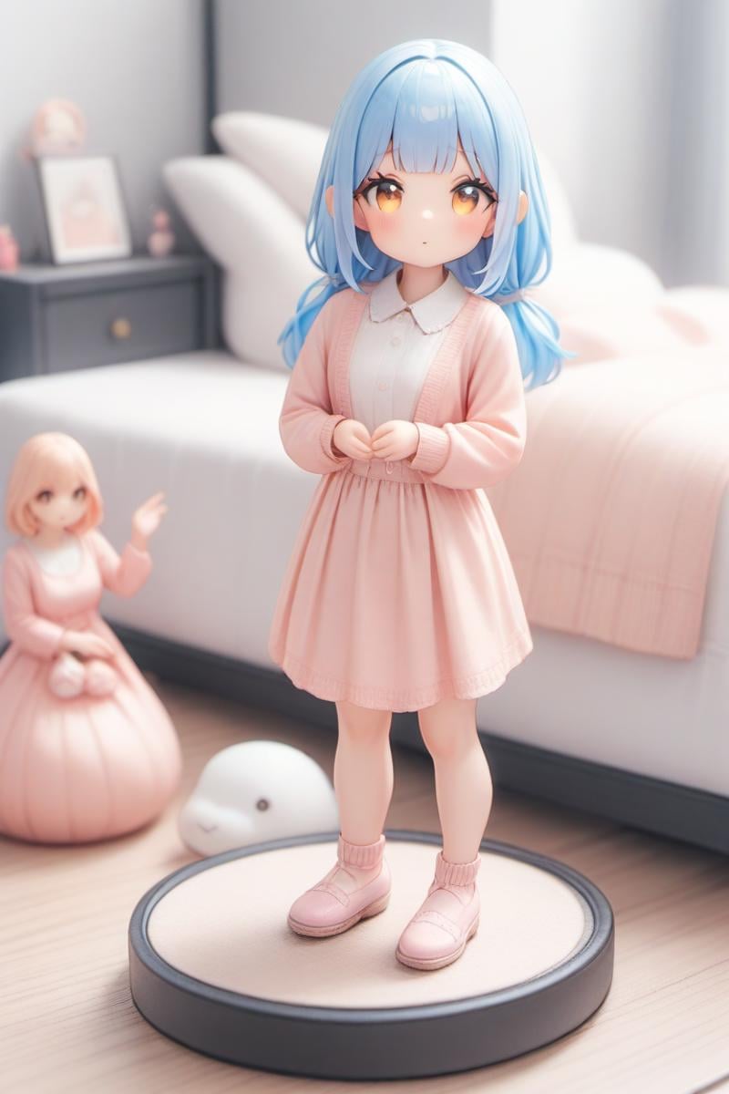 1girl,blue hair,bedroom,kawaii,  best quality, very aesthetic, absurdres,photo real,figure,pvc,standing