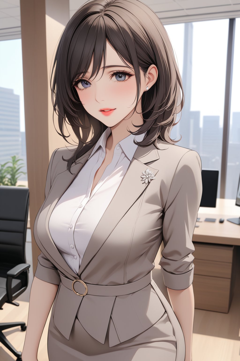 Elegant  Business outfit , at beautiful office , 
( masterpiece , ultra Detailed     )  ,
moyoondef