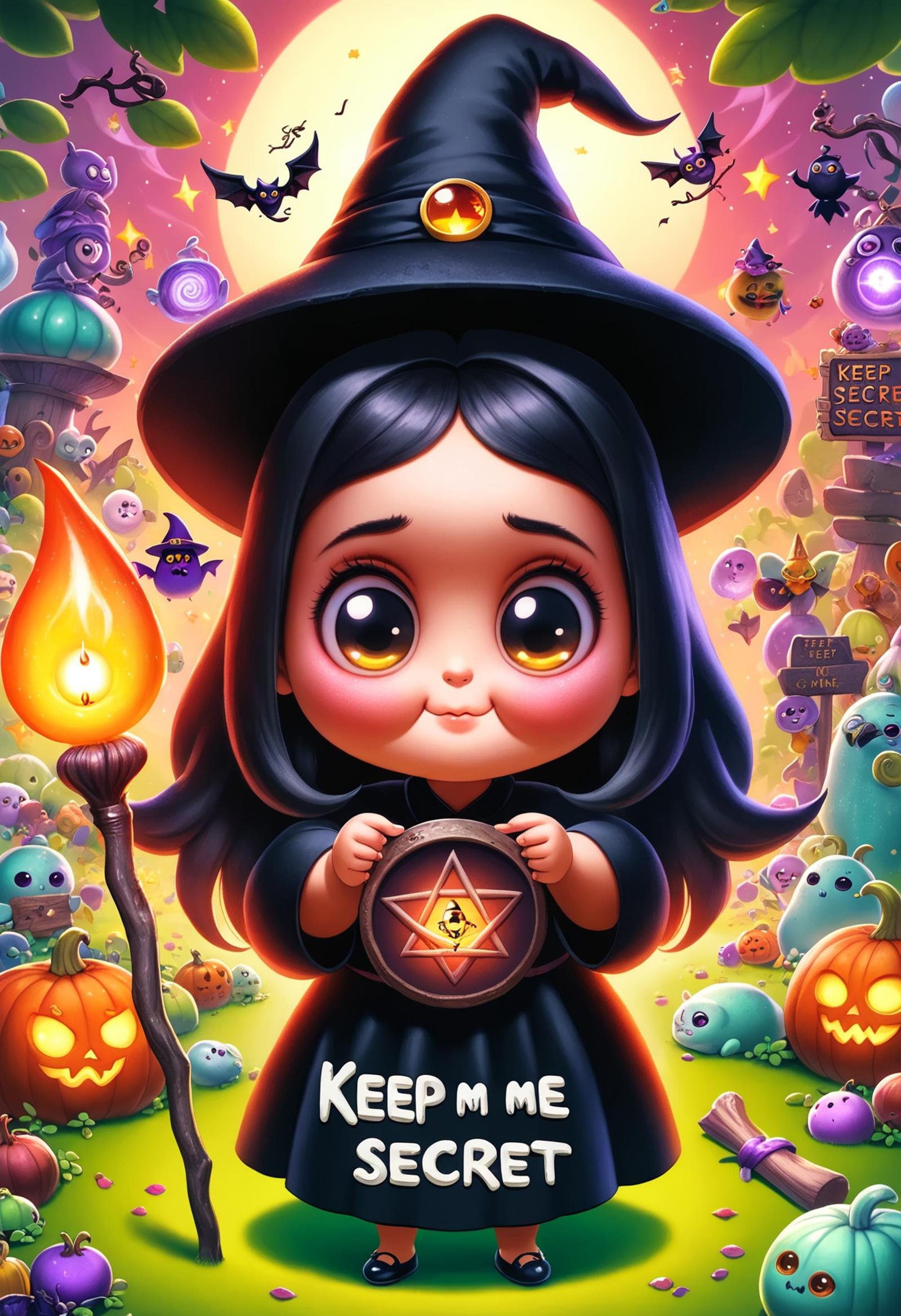 DonMK33pM3F3dXL text "Keep me Secret HQ", mangkukulam, Filipino witch, practicing black magic, casting spells or curses, feared, supernatural and spiritual practices   <lora:DonMK33pM3F3dXL:1>