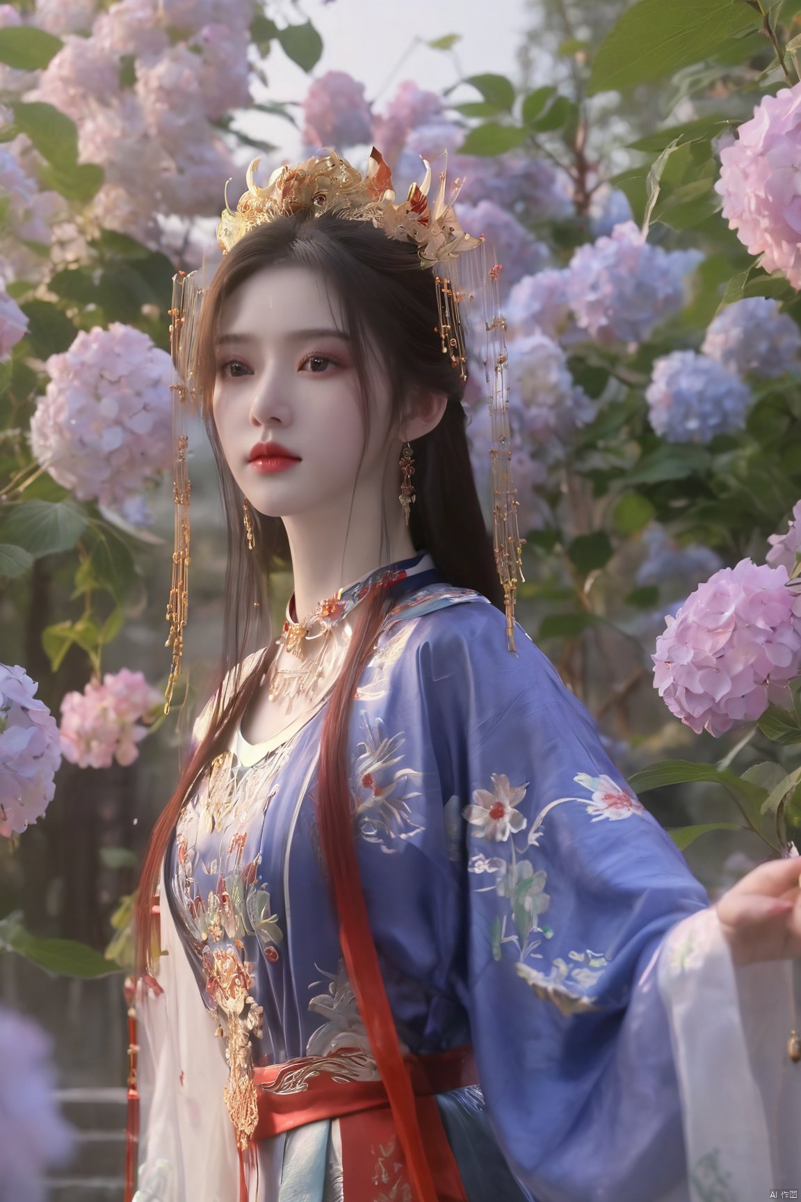  (best quality,masterpiece),Xlimuwan,1girl,solo,very long hair,looking at viewer,jewelry,closed mouth,,sunlight,(big breasts:1.69),X-Hydrangea, song_hanfu,Xliushen,Xyunluo