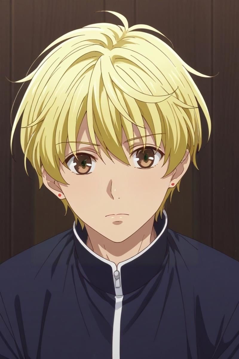 score_9, score_8_up, score_7_up, source_anime, rating_safe, , , , , 1boy, solo, male focus, <lora:momiji_souma_pony:0.98>, momiji_souma, blonde hair, brown eyes, short hair, aged down, , gangster costume, <lora:sdxl_lightning_8step_lora:1>