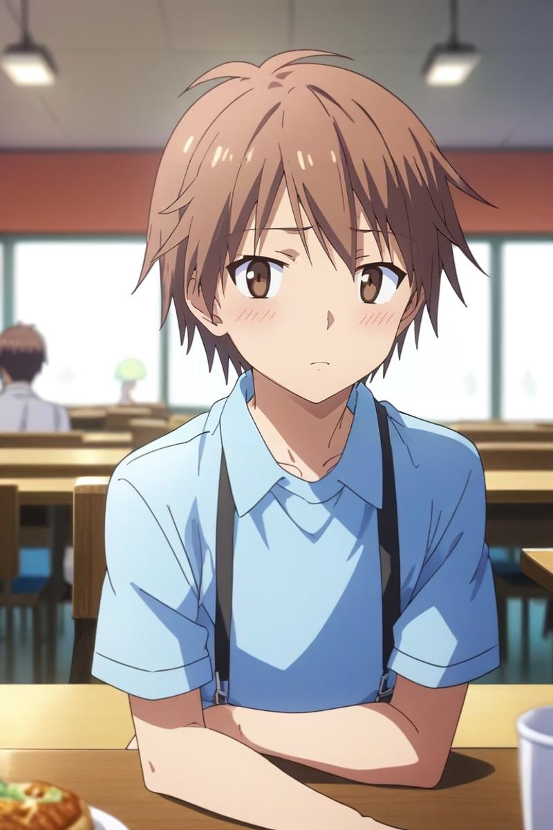 score_9, score_8_up, score_7_up, source_anime, rating_safe, , semi-realistic, looking at viewer, depth of field, 1boy, solo, male focus, <lora:sorata_kanda_pony:0.9>, sorata_kanda, brown hair, brown eyes, short hair, close-up, restaurant, day, dancing, shy, blush, , <lora:sdxl_lightning_8step_lora:1>