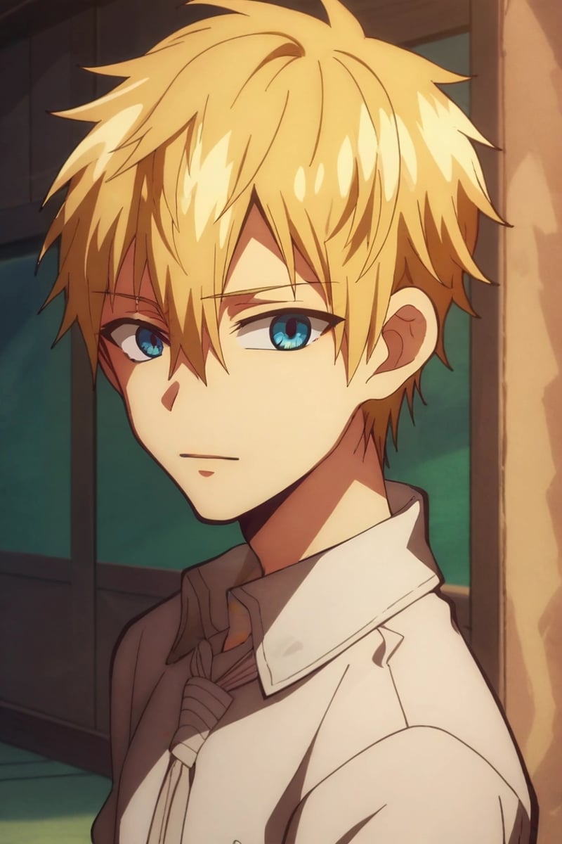 score_9, score_8_up, score_7_up, , rating_safe, intricate details, anime screencap, anime coloring, official style, looking at viewer, , 1boy, solo, male focus, <lora:teru_minamoto_pony:0.86>, teru_minamoto, blonde hair, blue eyes, short hair, bangs, hair between eyes, from side, field, indoors, knees up, nervous, , <lora:sdxl_lightning_8step_lora:1>