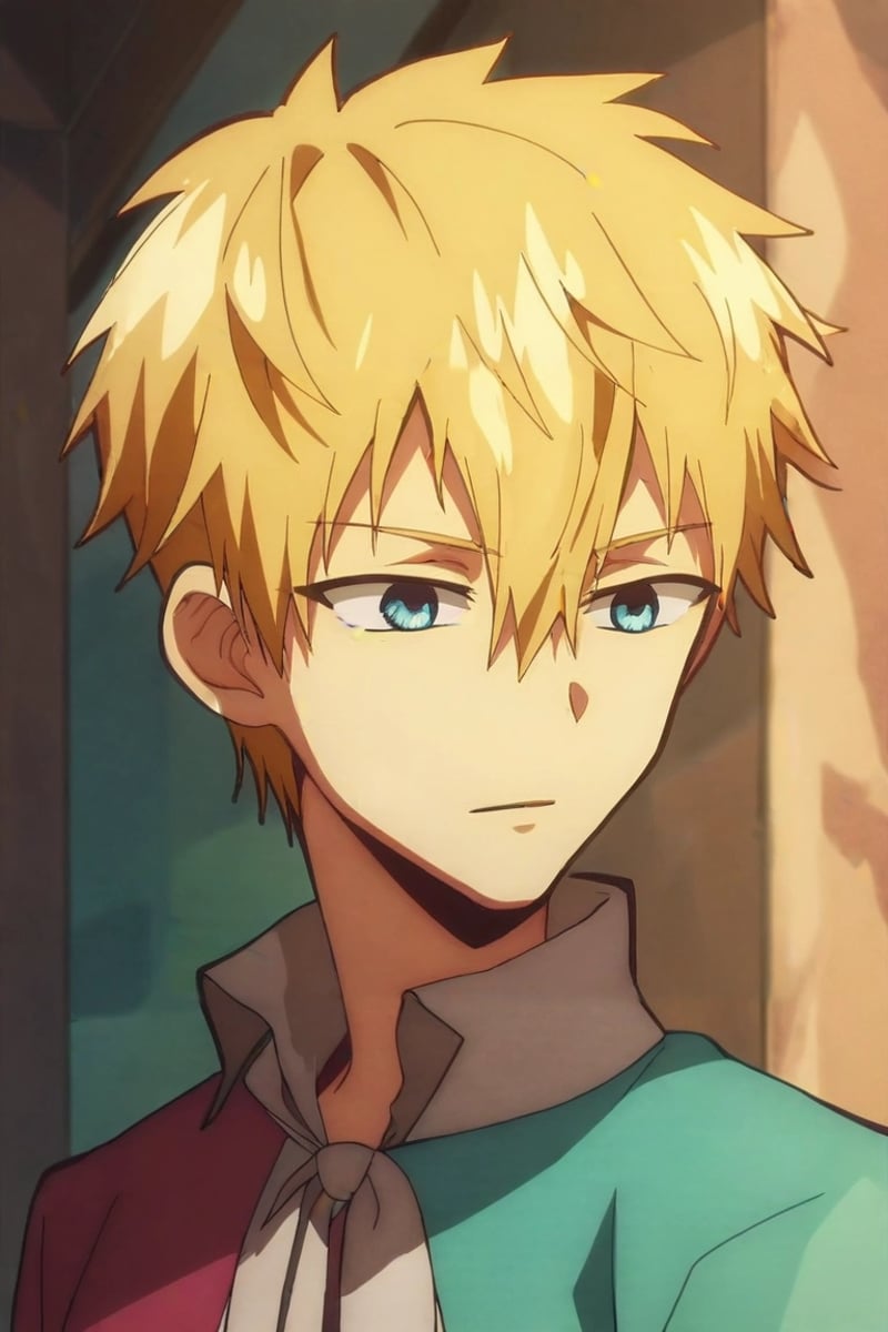 score_9, score_8_up, score_7_up, , rating_safe, , anime screencap, , official style, , depth of field, 1boy, solo, male focus, <lora:teru_minamoto_pony:0.92>, teru_minamoto, blonde hair, blue eyes, short hair, bangs, hair between eyes, , jester costume, <lora:sdxl_lightning_8step_lora:1>