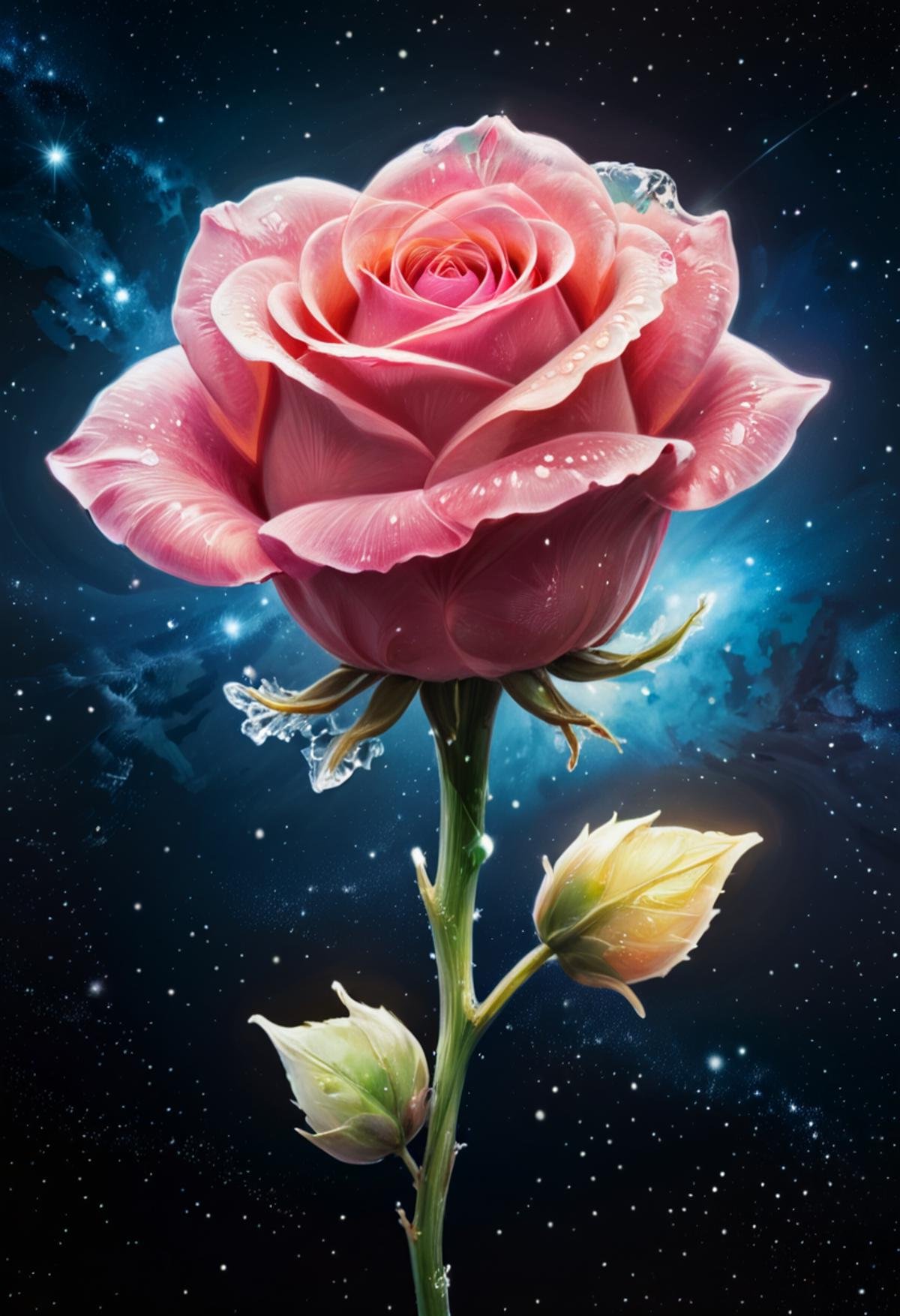 Masterpiece art of A crystal rose in space