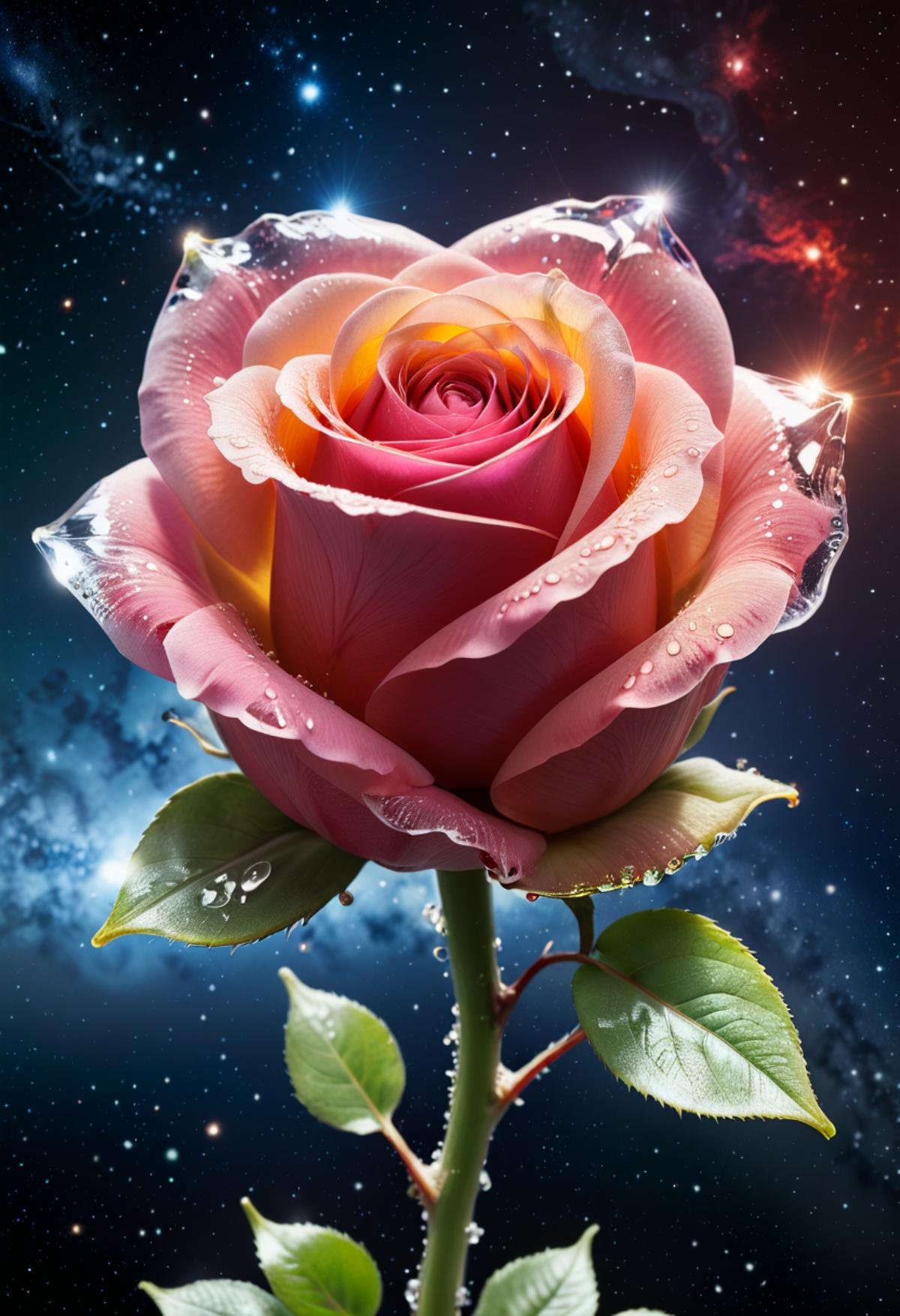 Masterpiece art of A crystal rose in space