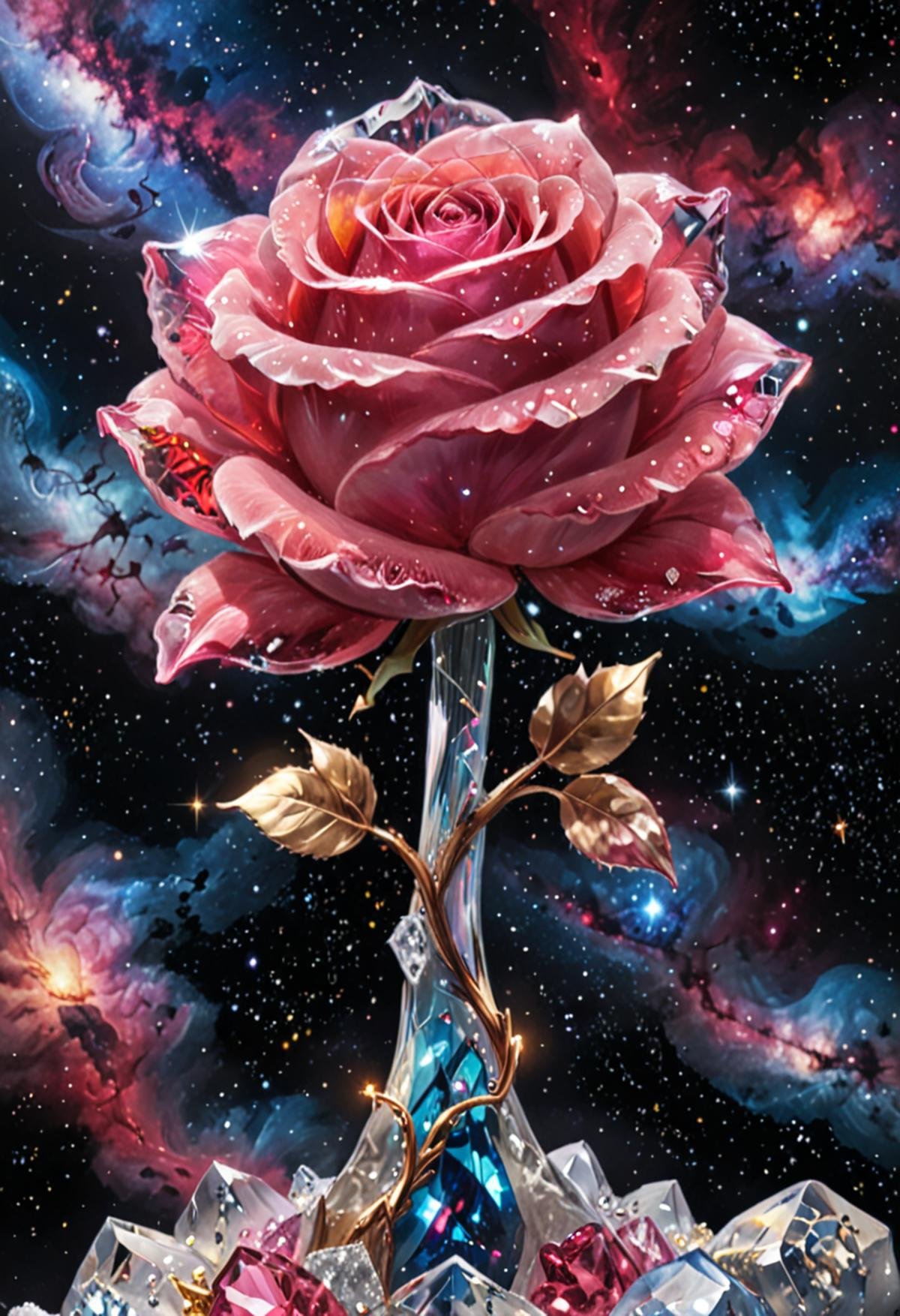 Masterpiece art of A crystal rose in space