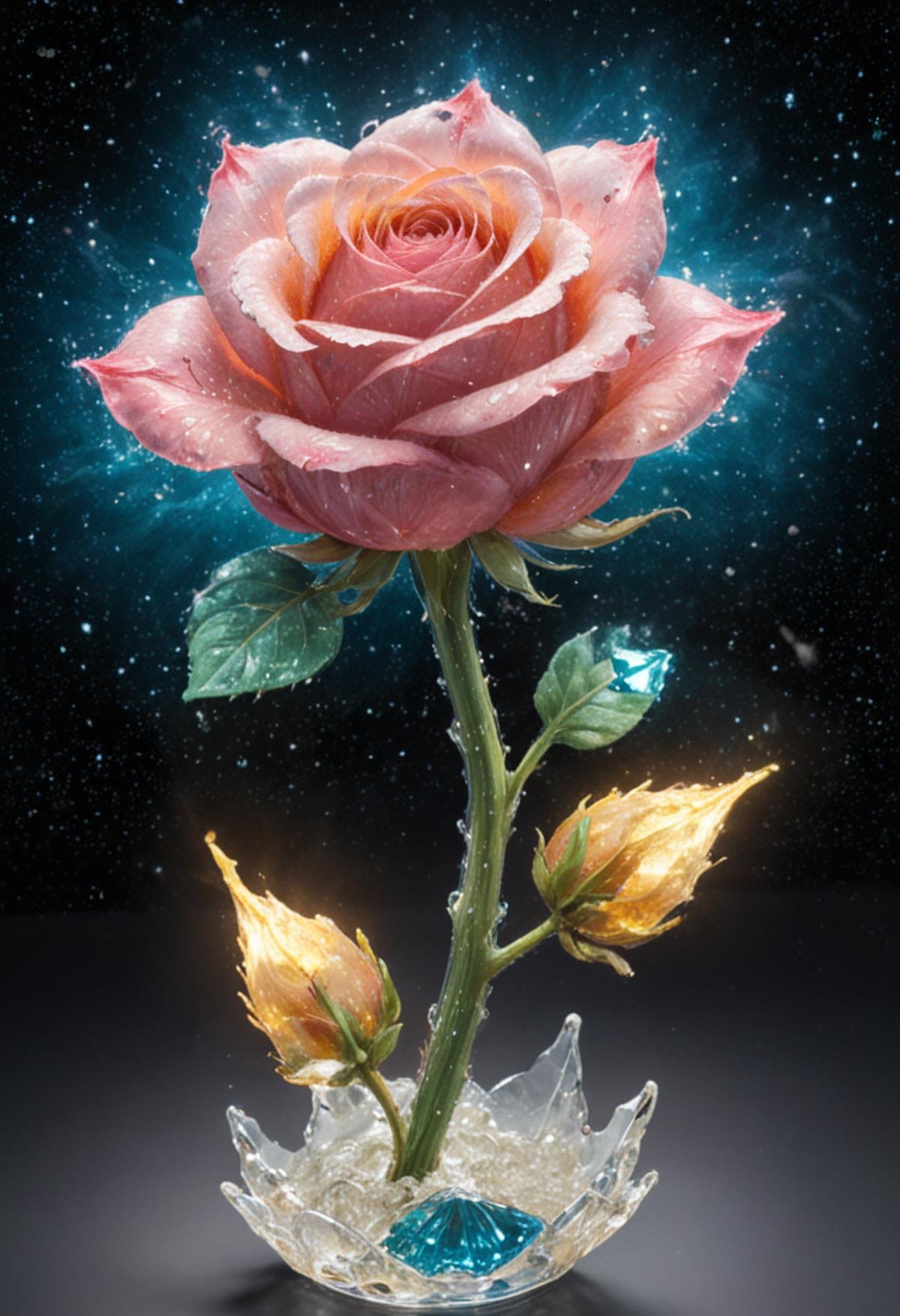 Masterpiece art of A crystal rose in space