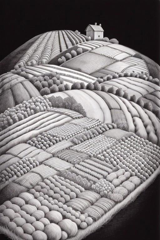 black background,  monochrome,  farm fields by Invisidude on Tensor.Art
