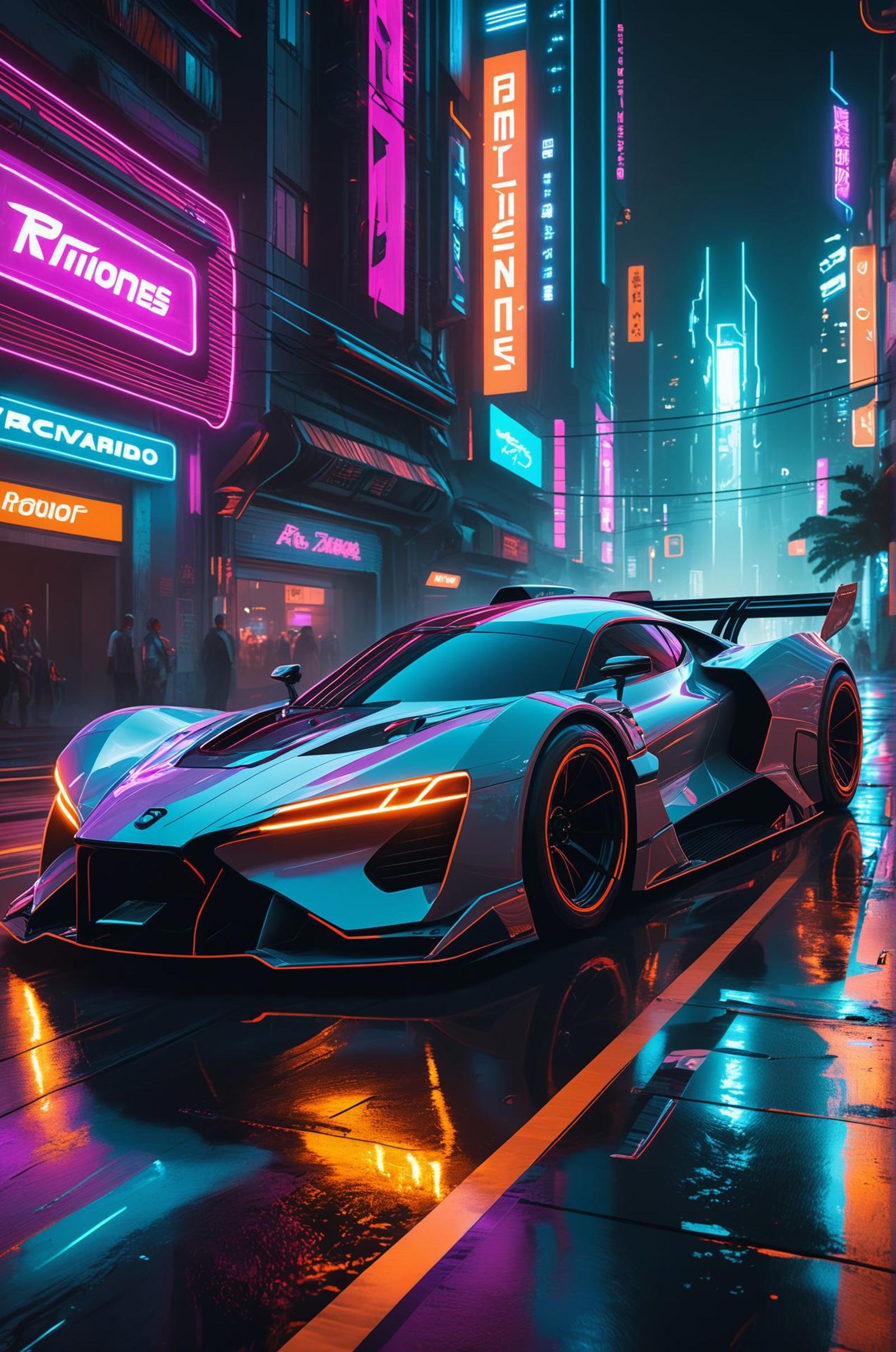 A futuristic race car driver in a sleek,  high-tech vehicle,  speeding through a neon-lit by AIDigitalMediaAgency on Tenso...