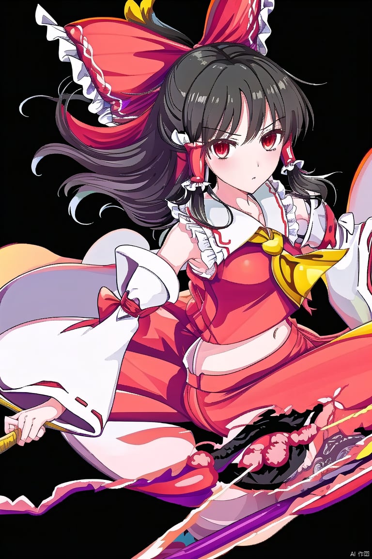 touhoulw,lw,hakurei reimu,1girl,hair bow,red bow,detached sleeves,solo,hair tubes,simple background,looking at viewer,frilled bow,red skirt,sidelocks,wide sleeves,bare shoulders,blush,yellow ascot,ribbon-trimmed sleeves