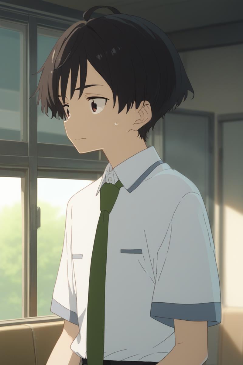 score_9, score_8_up, score_7_up, score_6_up, detailed, intricate details,best quality ,source_anime, cowboy shot, male focuskazuhiko nukumizu, black hair, brown eyes, 1boy, male focus, food, solo, necktie, shirt, green necktie, white shirt, sweatdrop, upper body, collared shirt, ahoge, indoors, school uniform, closed mouth<lora:EMS-425199-EMS:1.000000>