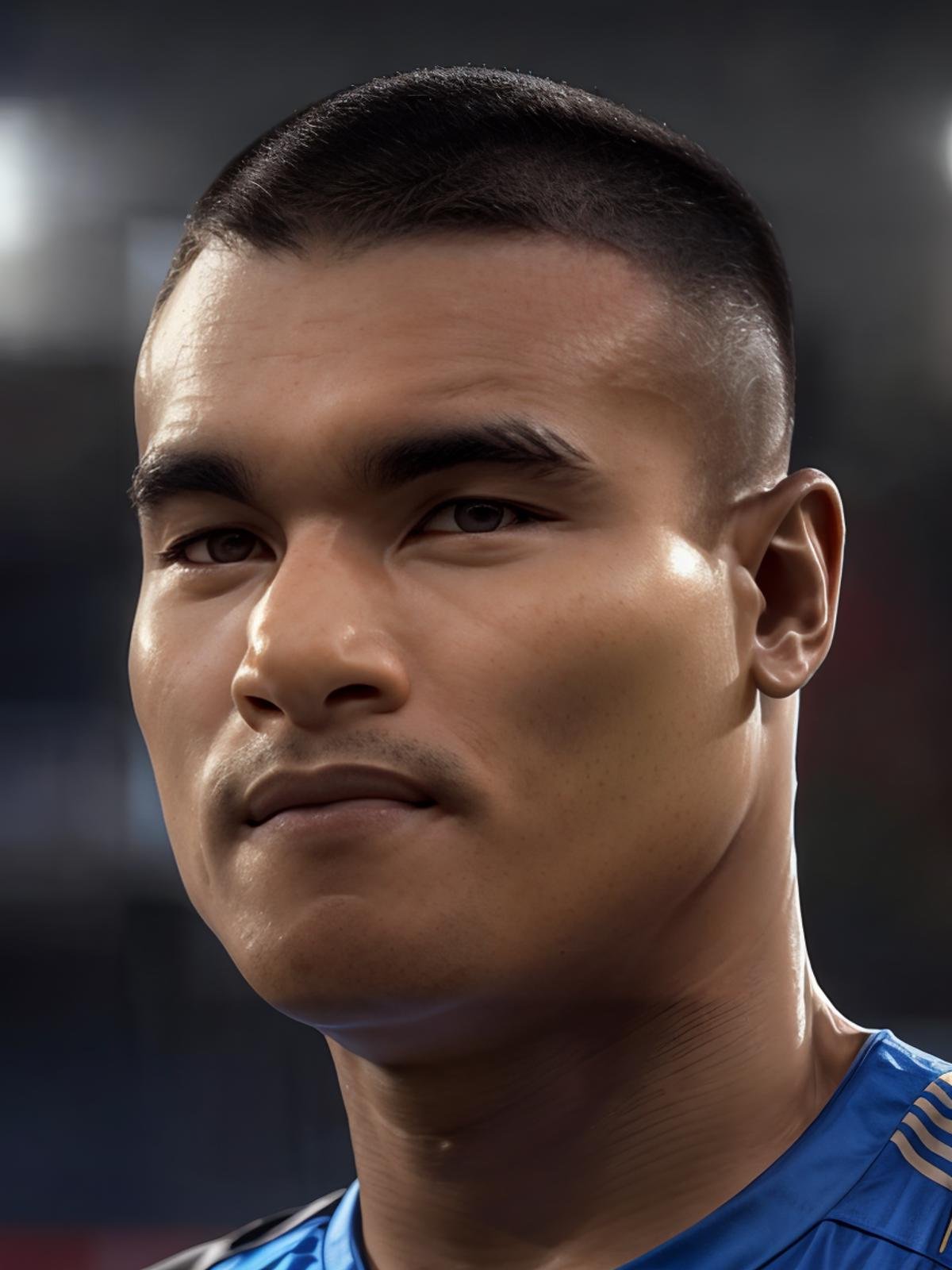 ultra realistic, unreal engine 5, anatomically correct, detailed eyes, detailed face, solo, black eyes, thick eyebrows, sangkapongpalm, buzz cut, sportswear, <lora:Add More Details:0.8><lora:Sangkapong Palm:1>