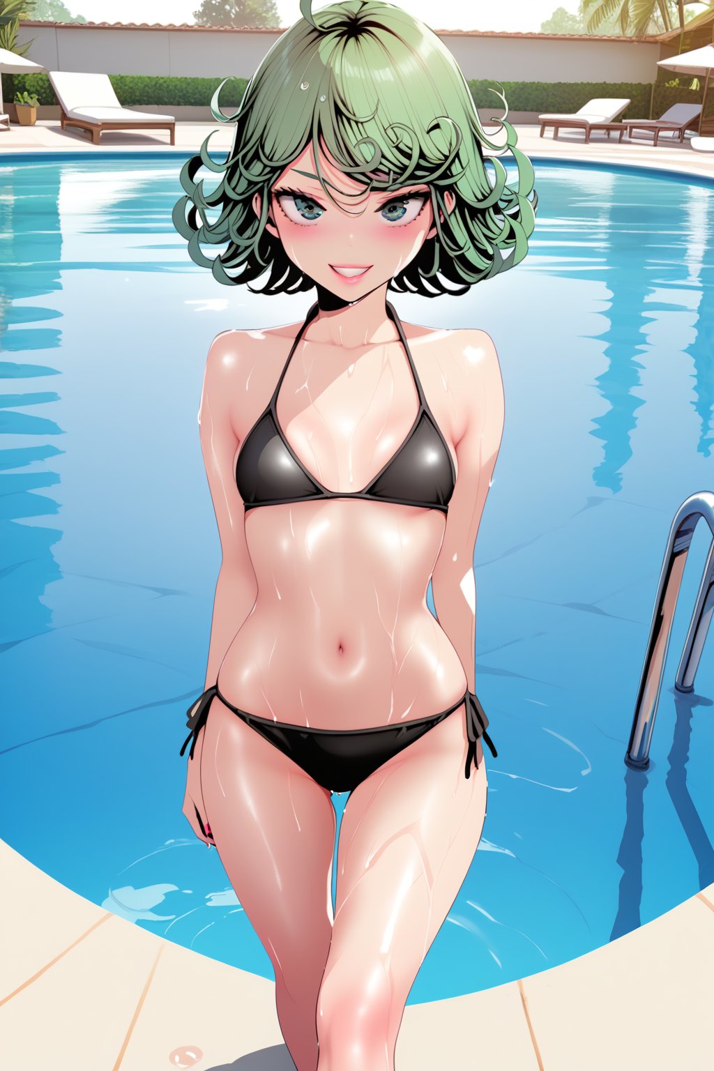 bikini , walking , shy , smile , wet , on the poolside ,  in resort , 
BREAK , 
score_9, score_8_up, score_7_up, score_6, score_5, score_4, ( masterpiece , ultra Detailed  ) ,
Tatsumaki ,  
bnwart1def