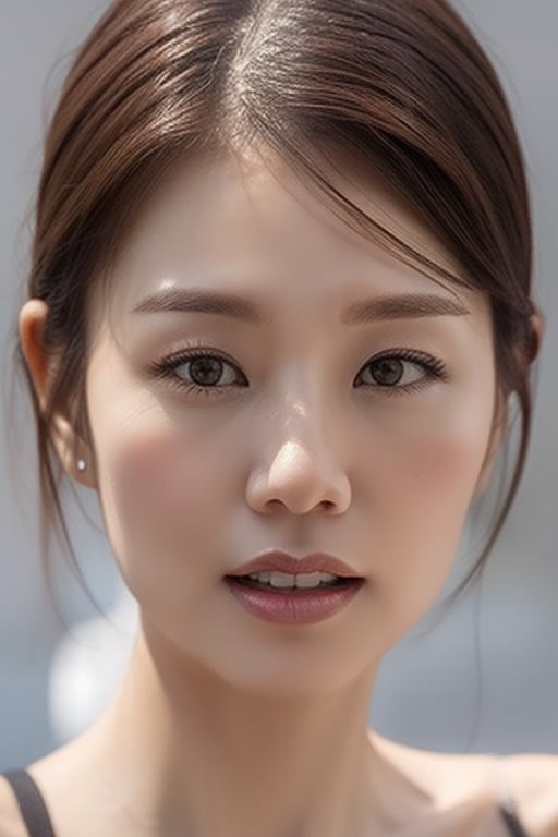 1woman 
40yo old
solo
brown hair
closed mouth
grey background
collar
lips
realistic ,beauty,yui,masterpiece,best quality,1 girl,abw 