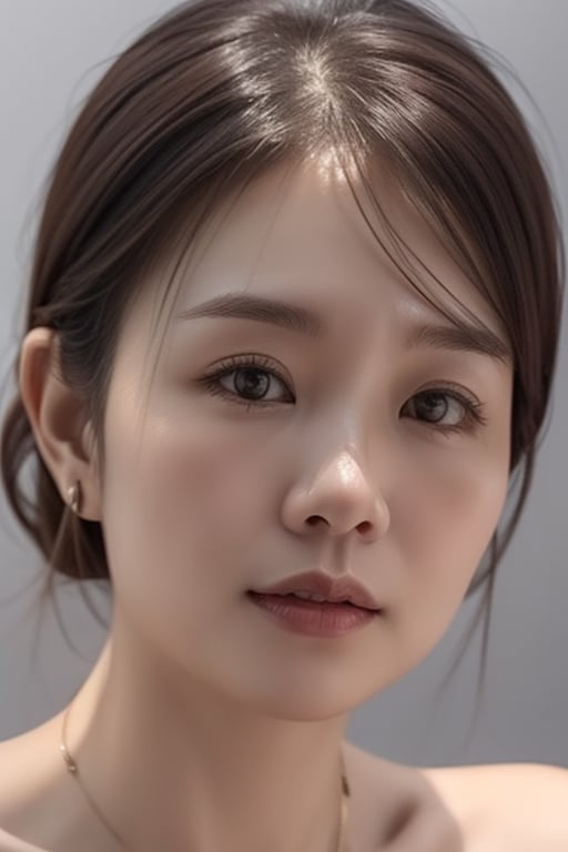 1woman 
40yo old
solo
brown hair
closed mouth
grey background
collar
lips
realistic ,beauty,yui,masterpiece,best quality,1 girl,abw 