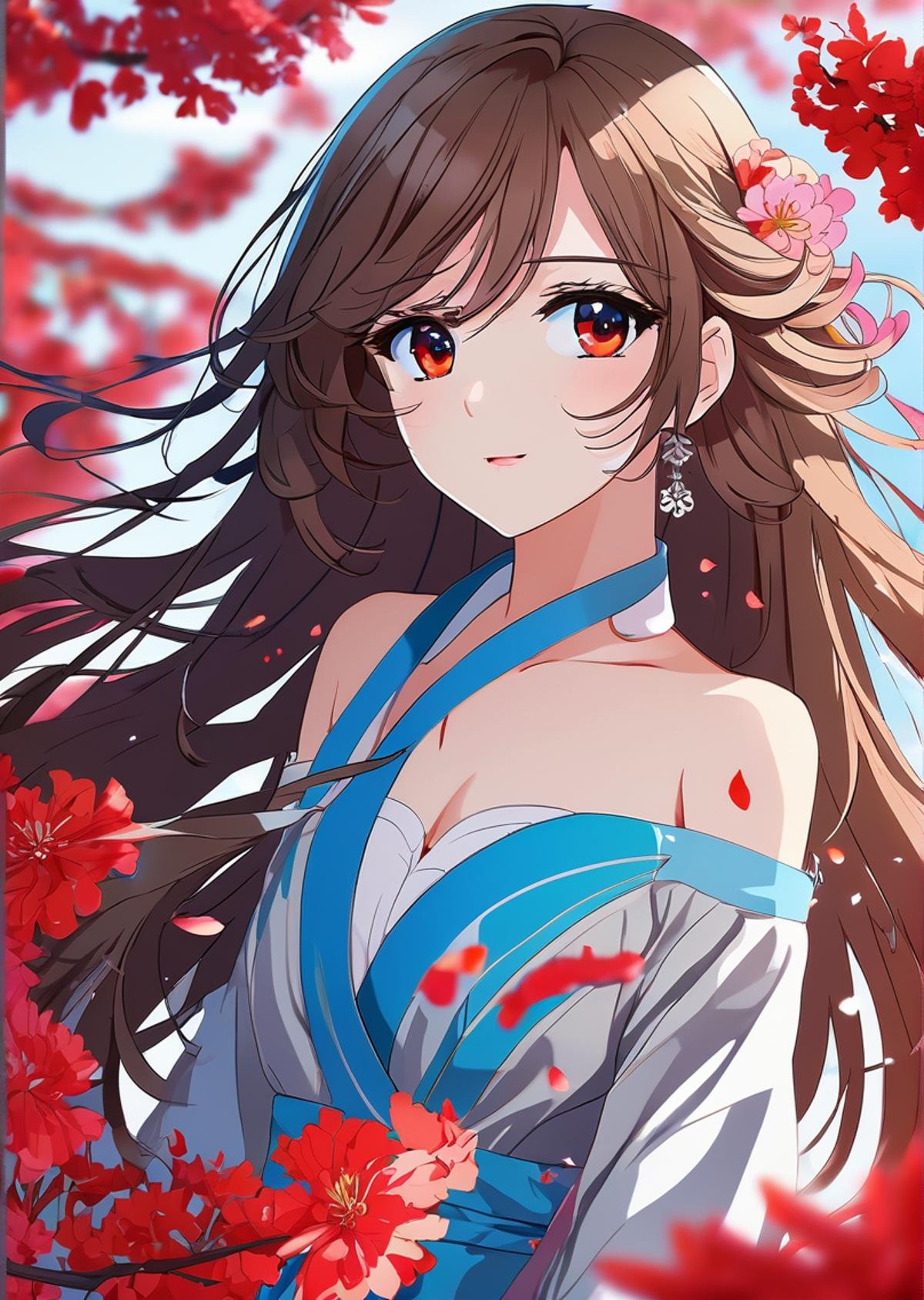 long hair, beautiful detailed eyes, beautiful detailed hair, petals,(((flowing))), (((((full body))))),1girl,((paper-cut)),red,(beautiful detailed eyes),floating_hai