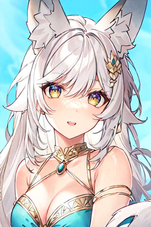 A young girl with white hair,  animal ears,  and a white fluffy tail by Rindan on Tensor.Art