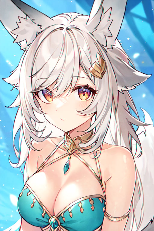 A young girl with white hair,  animal ears,  and a white fluffy tail by Rindan on Tensor.Art