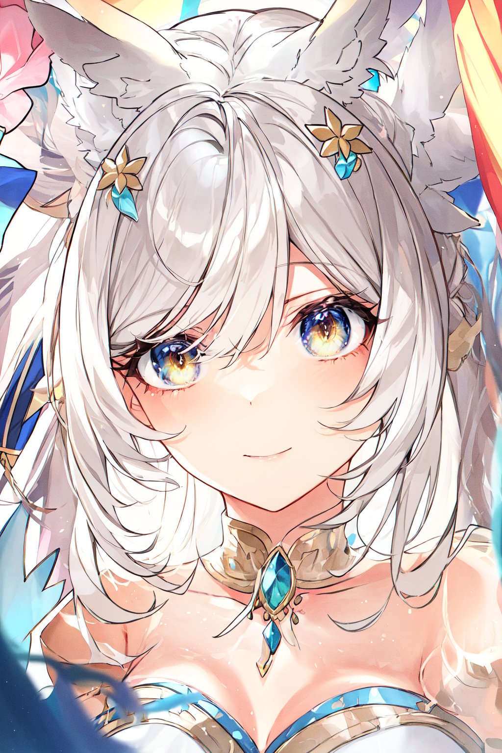 A young girl with white hair,  animal ears,  and a white fluffy tail by Rindan on Tensor.Art