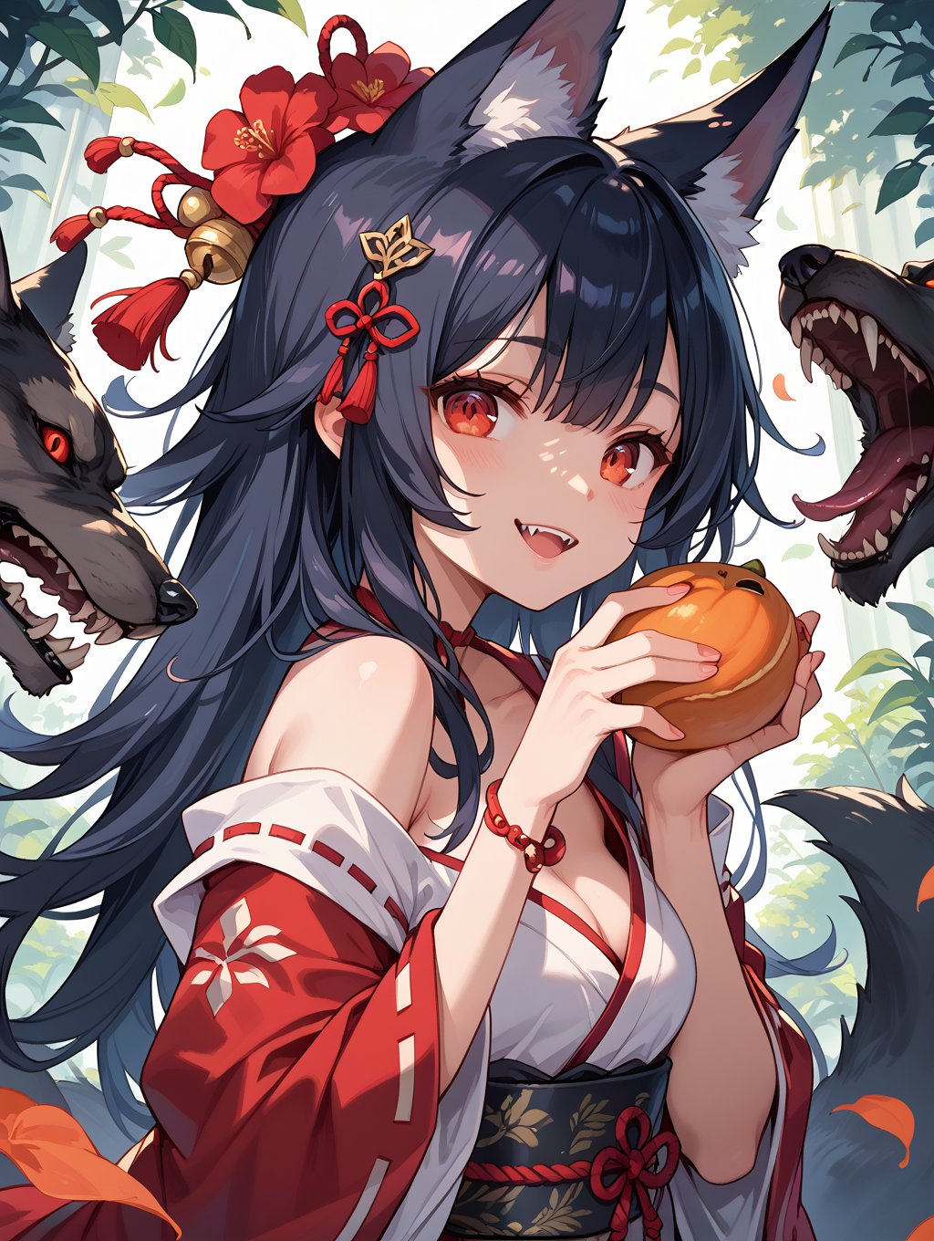 score_9, score_8_up, score_7_up,perfect eyes, kitsune, werewolf, red eyes, black skin, pretty girl, cute girl, teasing