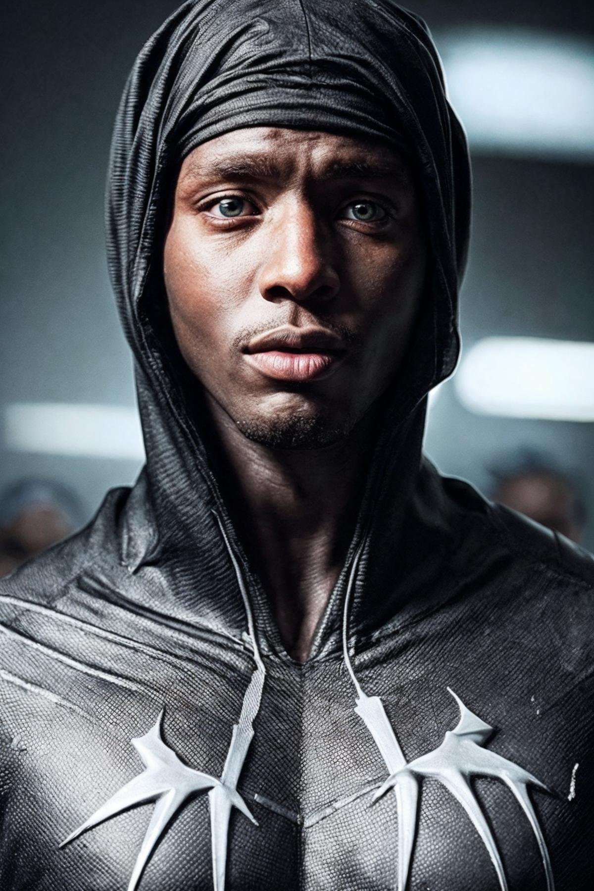 <lora:K1ngabdul:1> (K1ngabdul), african male, muscle, fitness, dark skin, black, closeup shot, upper body, dreadlocks, fit, male focus, 1boy, solo, black Spiderman in a Spiderman suit, surreal bright art, trending on artstation, RAW, hyper detailed photorealistic, life-like, accurate, proportional, sharp focus, (accurate cinematic lighting), photorealistic detail, (selective focus:0.6)  <lora:lora_perfecteyes_v1_from_v1_160:0.8> photo of perfect eyes <lora:more_details:0.8>