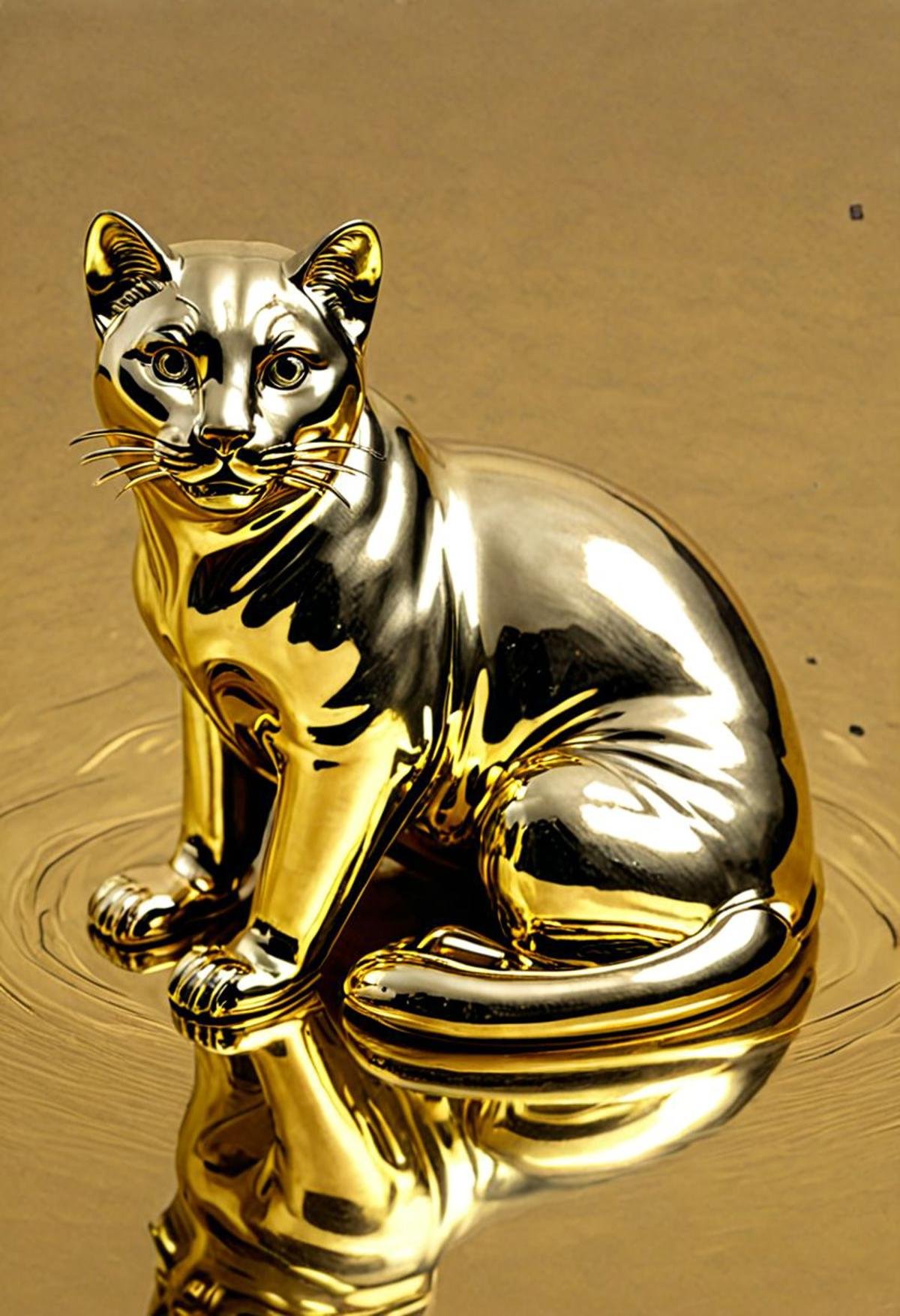 cat,  liquid metal, gold <lora:LIQUID_METAL:1>