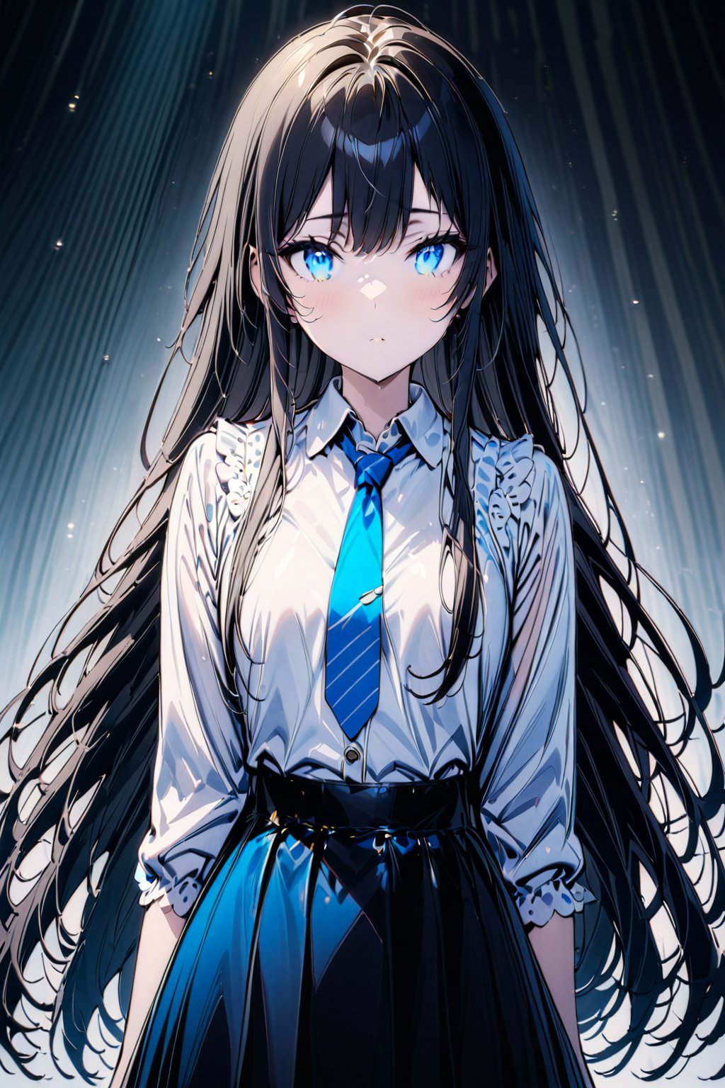 score_9, score_8_up, score_7_up, score_6_up,Masterpiece, best _ quality,illustration_detailed,beautiful eyes,
Xuenai,beautiful eyes, clear eyes, detailed eyes,1girl, solo, black hair, blue eyes, long hair,White shirt, blue skirt, blue tie.