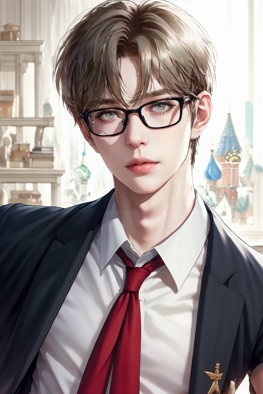 1boy, cute, glasses, short hair, school_uniform, russian,h1nds0me