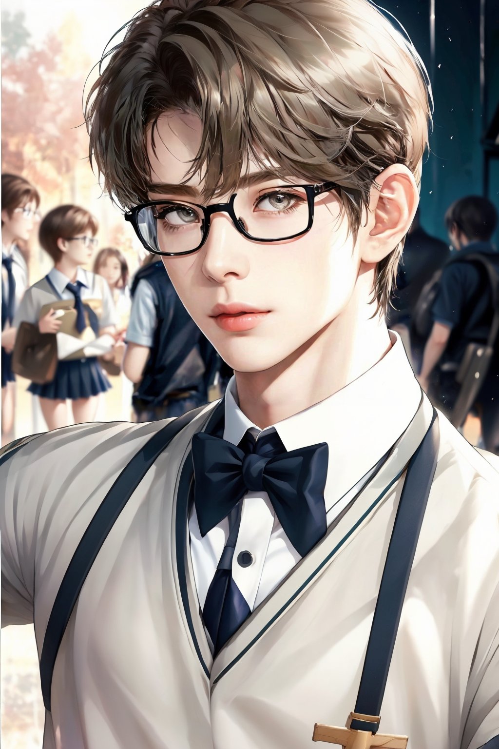 1boy, cute, glasses, short hair, school_uniform, russian,h1nds0me