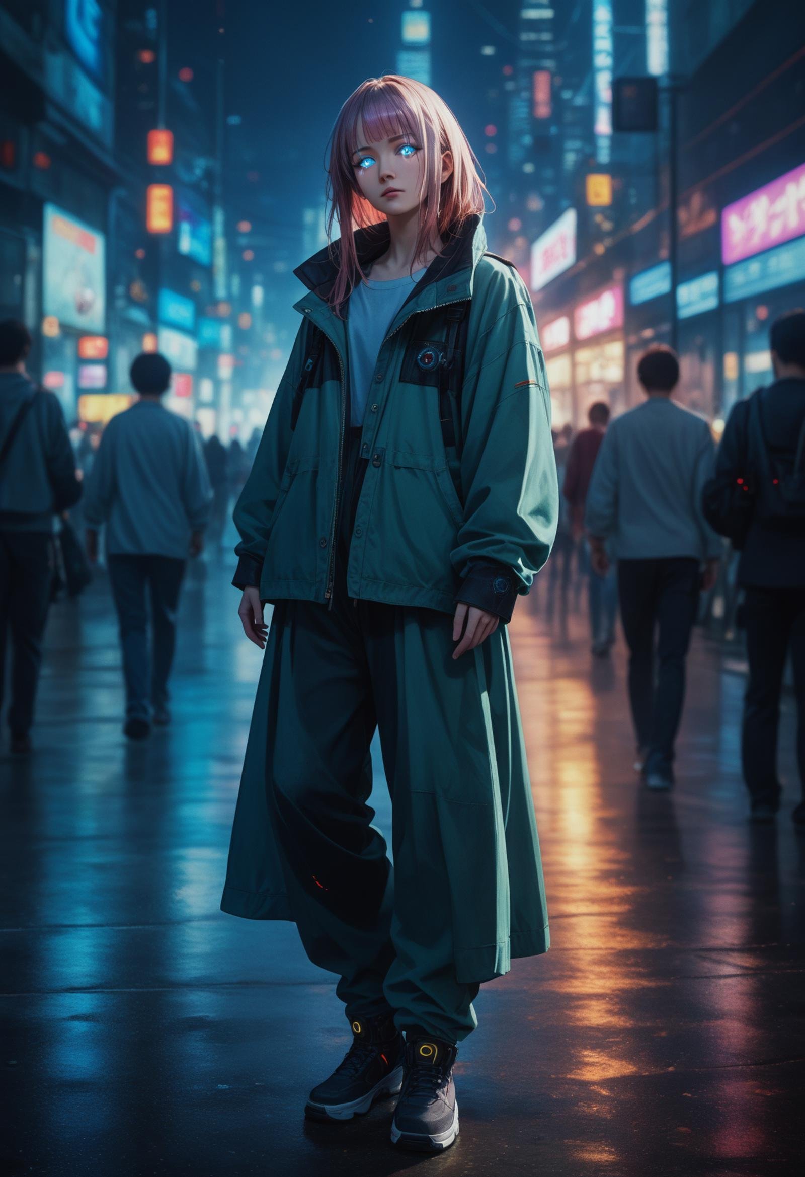 anime artwork,commercial portrait,(full body shot:1.6),cyberpunk style,1girl,posing for the camera,perfect face,glowing eyes,ultra-realistic,high saturation,cinematic light,35mm raw photo,nsfw,art by j.c. leyendecker,, cinematic film still,score_9,score_8_up,score_7_up,dramatic lighting,(realistic:1.3),highly detailed,high budget,bokeh,cinemascope,moody,epic,gorgeous,film grain,grainy,masterpiece,best quality,perfect anatomy,very aesthetic,official art,8k,