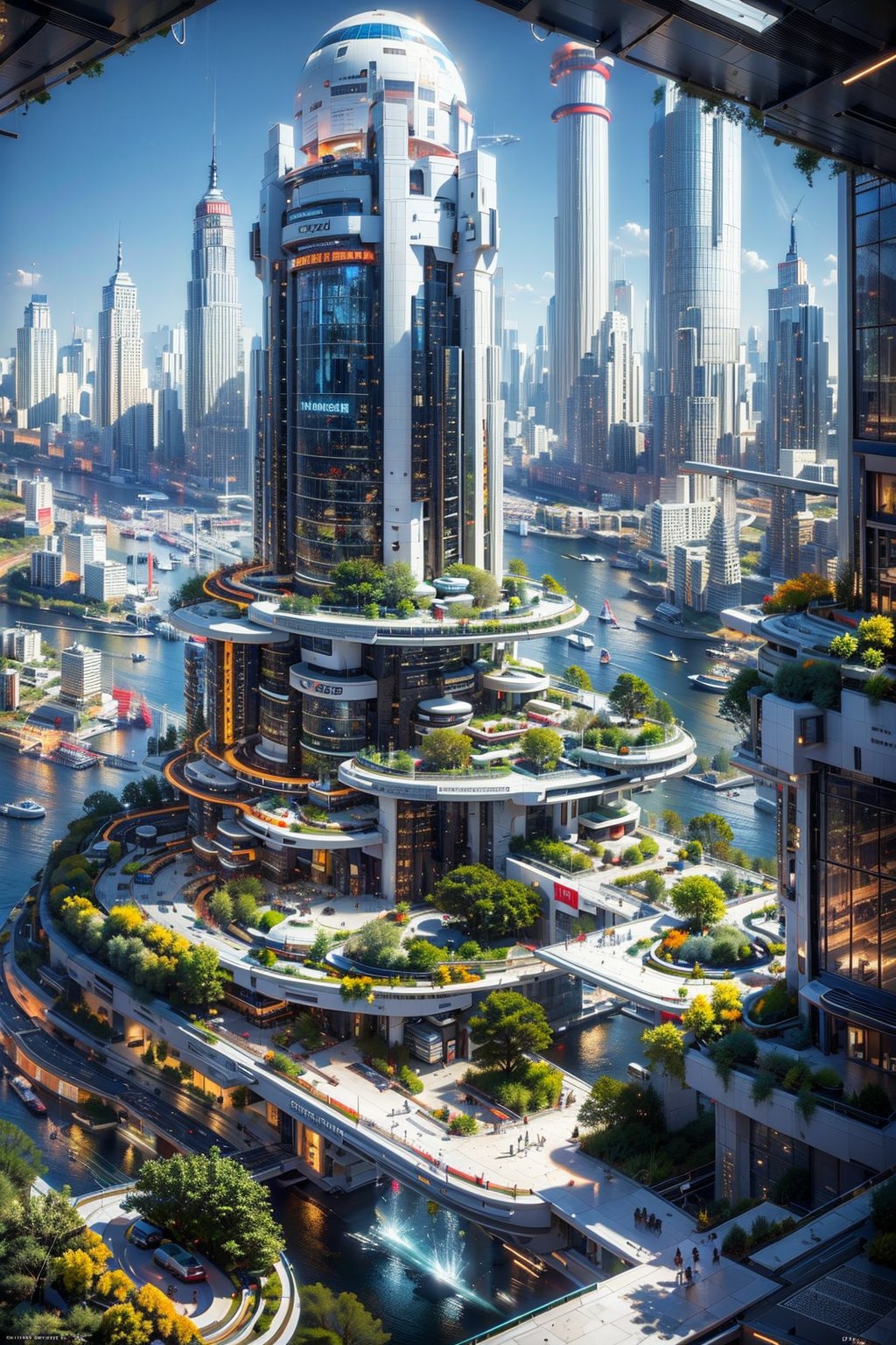 Beautiful tower with Bush, green, futuristic, city,Scenery detailers,Building detailers 