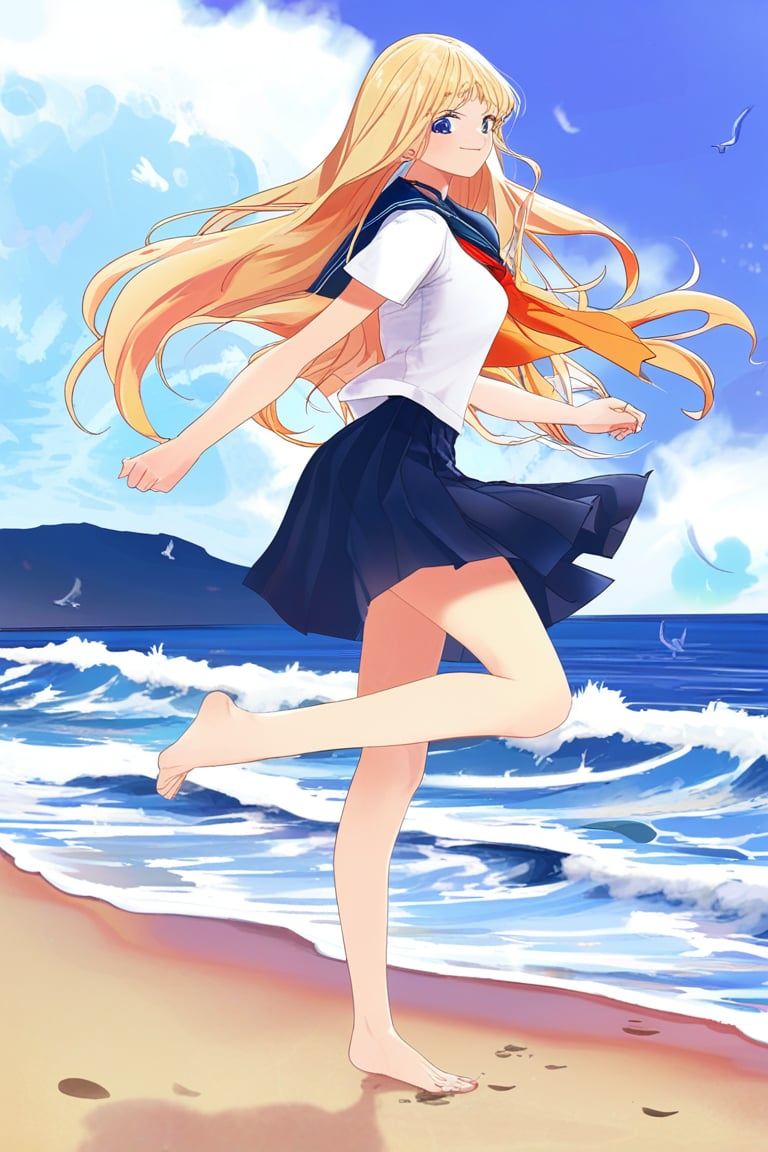 Anime,  A carefree gal,  adorned with bright blonde locks cascading down her back by riiwa on Tensor.Art