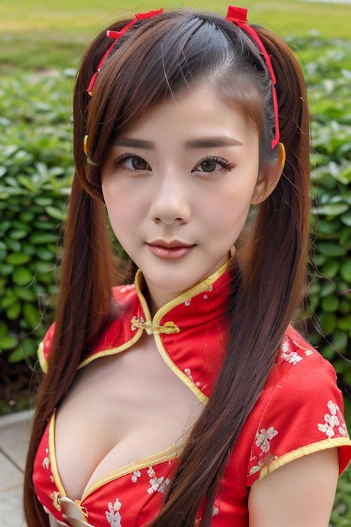 woman, portrait, pigtails, chinese clothes, china dress, lace- clothing cutout, cleavage cutout, feather shawl,, short sleeves, floral print,, masterpiece, best quality, , very realistic, confused expression