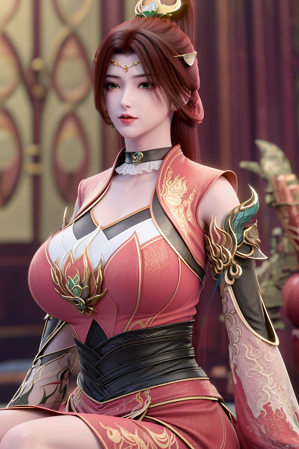  (1girl:1.1), (Lace pink-green skirt:1.39), on Stomach,aqua_earrings,Lights, lanterns, chang,(big breasts:1.56),hanfu, Best quality, Realistic, photorealistic, masterpiece, extremely detailed CG unity 8k wallpaper, best illumination, best shadow, huge filesize ,(huge breasts:1.59) incredibly absurdres, absurdres, looking at viewer, transparent, smog, gauze, vase, petals, room, ancient Chinese style, detailed background, wide shot background,
(((black hair))),(Sitting on the lotus pond porch:1.49) ,(A pond full of pink lotus flowers:1.5),close up of 1girl,Hairpins,hair ornament,hair wings,slim,narrow waist,perfect eyes,beautiful perfect face,pleasant smile,perfect female figure,detailed skin,charming,alluring,seductive,erotic,enchanting,delicate pattern,detailed complex and rich exquisite clothing detail,delicate intricate fabrics,
Morning Serenade In the gentle morning glow, (a woman in a pink lotus-patterned Hanfu stands in an indoor courtyard:1.36),(Chinese traditional dragon and phoenix embroidered Hanfu:1.3), admiring the tranquil garden scenery. The lotus-patterned Hanfu, embellished with silver-thread embroidery, is softly illuminated by the morning light. The light mint green Hanfu imparts a sense of calm and freshness, adorned with delicate lotus patterns, with a blurred background to enhance the peaceful atmosphere, song_hanfu, tang_hanfu,Xtianhuxiaobai,Xtanghuoer