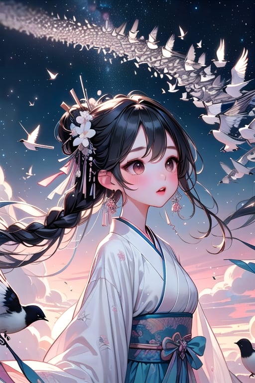 ((magpie bridge)),  ((birds flock)),  tanabata by 鬼畫符 on Tensor.Art