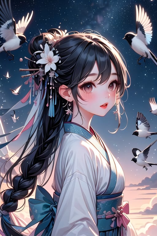 ((magpie bridge)),  ((birds flock)),  tanabata by 鬼畫符 on Tensor.Art